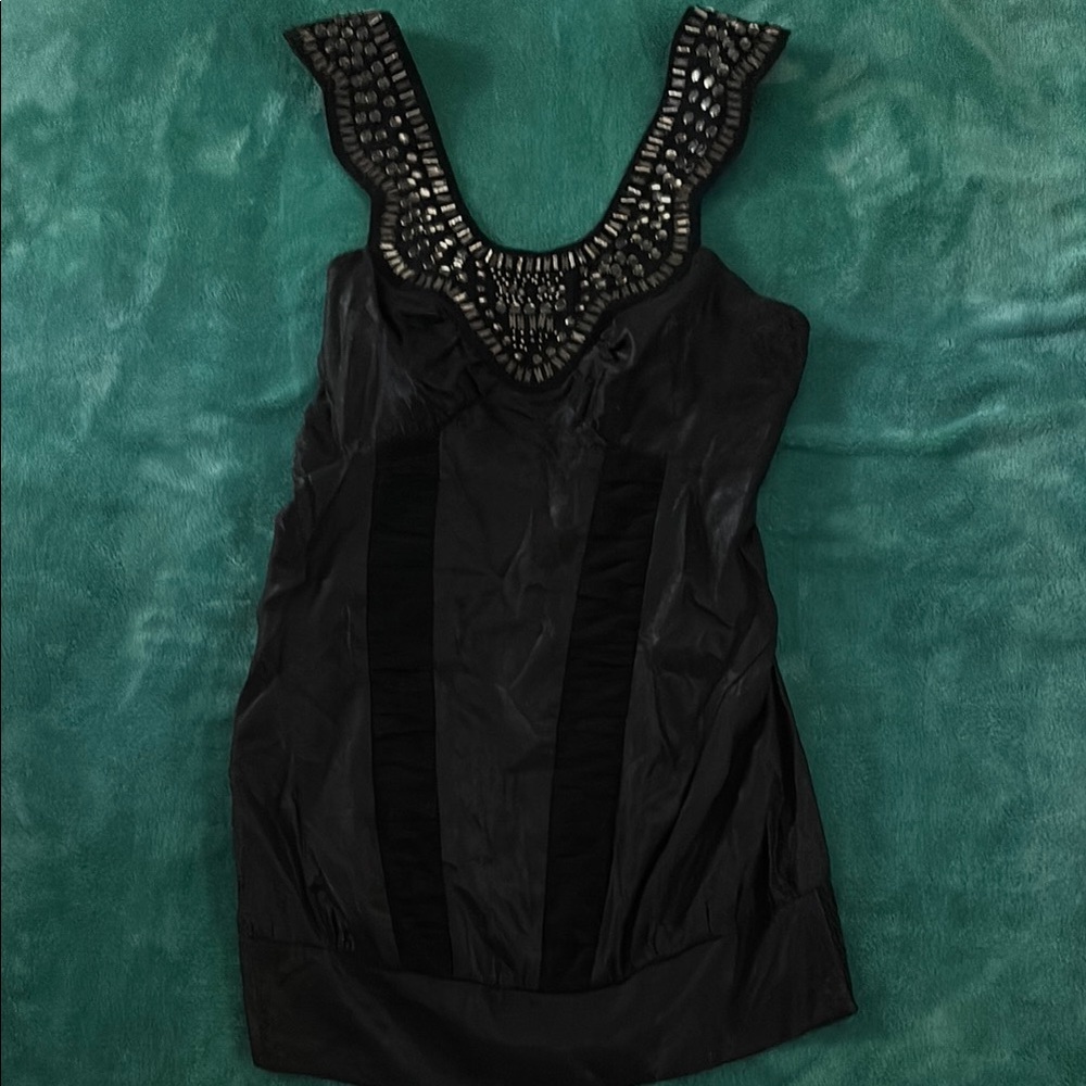 Dia & Co Black Sleeveless Blouse with Embellished Neckline